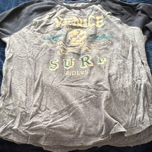 Lucky Brand Gray Long Sleeve Tee with Yellow and Green Print
